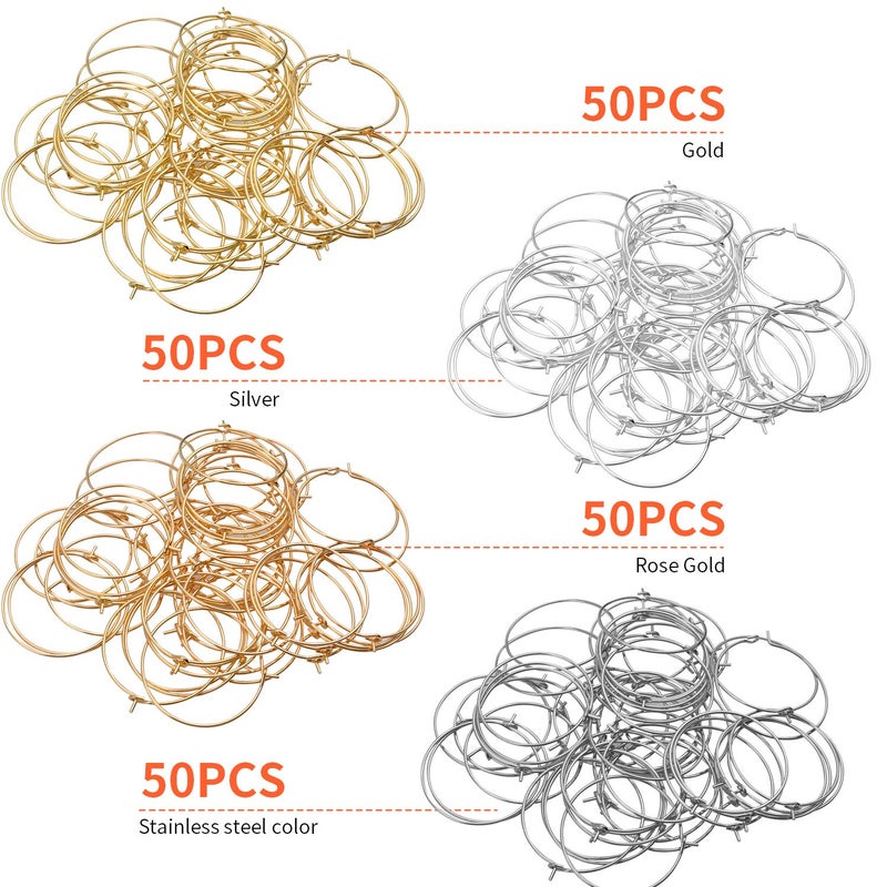 Jdesun 200pcs 25mm Wine Glass Charm Rings Earring Beading Hoop Jewelry Making Findings for DIY Wine Glasses Markers Party Wedding Festivals Decoration,4 Colors - Image 2